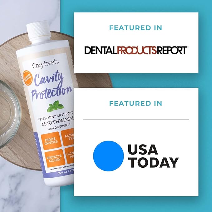 Oxyfresh Cavity Protection Fluoride Mouthwash – Anticavity Mouthwash for Sensitive Teeth, Non - Staining, Alcohol Free, Lasting Fresh Breath - 16 fl Oz