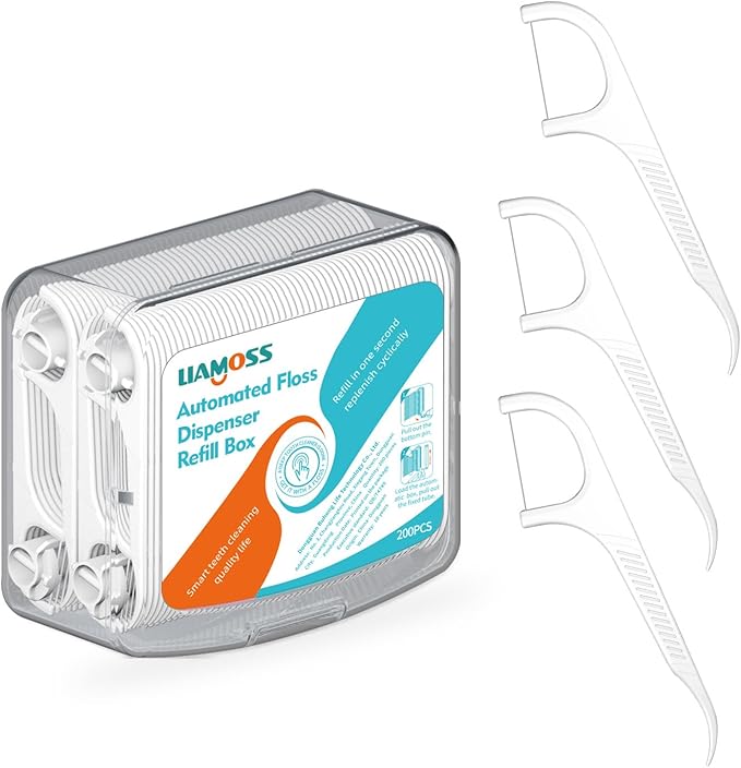 Dental Floss Picks Dispenser Fast Replenishment Refill Box-200 Count Dental Flossers- Replenish in A Second-No Shred or Break Toothpicks-Smooth for Teeth Cleaning