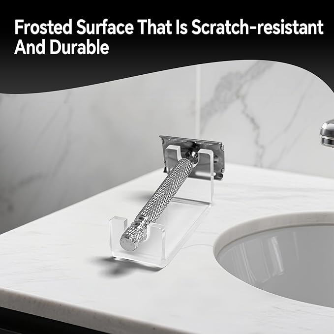 SINNNNBLE Acrylic Double Edge Safety Razor Stand Holder, Portable Bathroom Countertop Organizer for Razor Drying & Shaving Essentials (2 Pack)