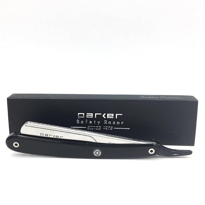 Parker PTB Professional Straight Razor with Replaceable Blades – All‑Stainless‑Steel Push‑Type Design + 5 Parker Platinum Half Blades – Barber‑Grade Razor for Precision Shaving & Detailing