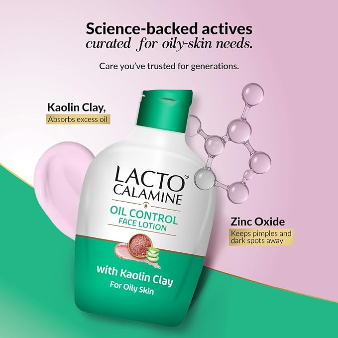 Lacto Calamine Face Moisturizing Lotion for Normal to Combination Skin | Excess Oil Absorbing & Pore Refining Moisturizer | Mattifying & Non Greasy | 4.06 Fl Oz/120ml