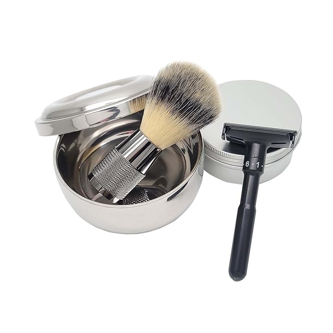 Adjustable Safety Razor Shaving Kit 4PCS | Double Edge Razor | Synthetic Shaving Brush | Stainless Steel Shaving Soap Bowl | Shave Soap | Include 5pcs Razor Blades.