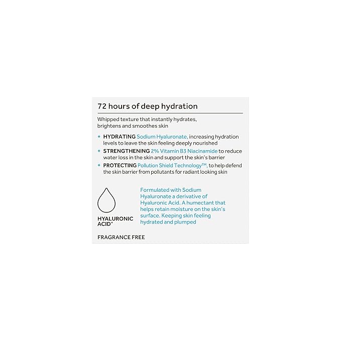 No7 HydraLuminous+ Hydrating Whipped Day Cream - Hyaluronic Acid Facial Moisturizer with 2% Vitamin B3 Niacinamide for Skin Barrier Repair & Visibly Healthy-Looking Skin (1.69 Fl Oz)