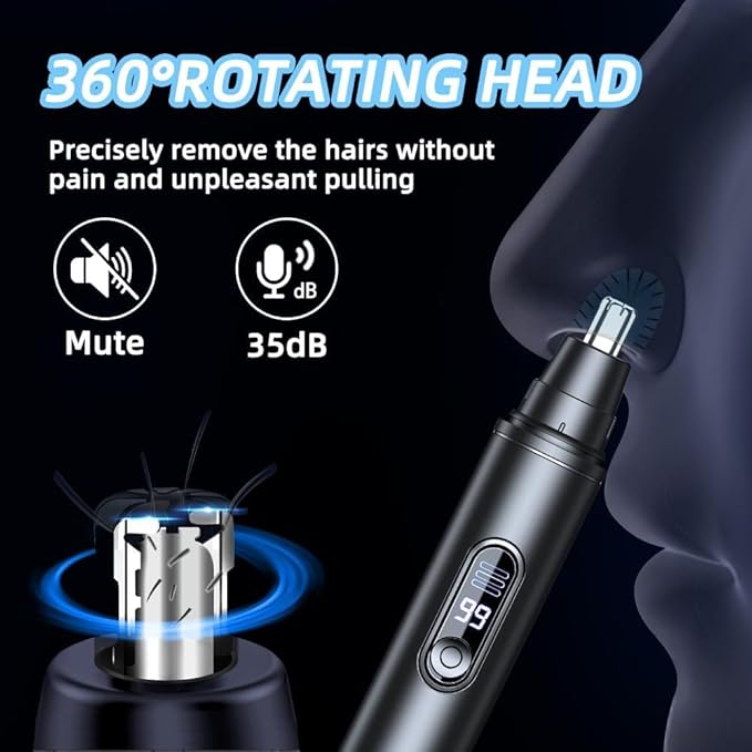 Ear & Nose Hair Trimmer, Professional Painless Eyebrow and Facial Hair Trimmer for Men and Women, C-Type Rechargeable, Waterproof Double Edged Blade Black