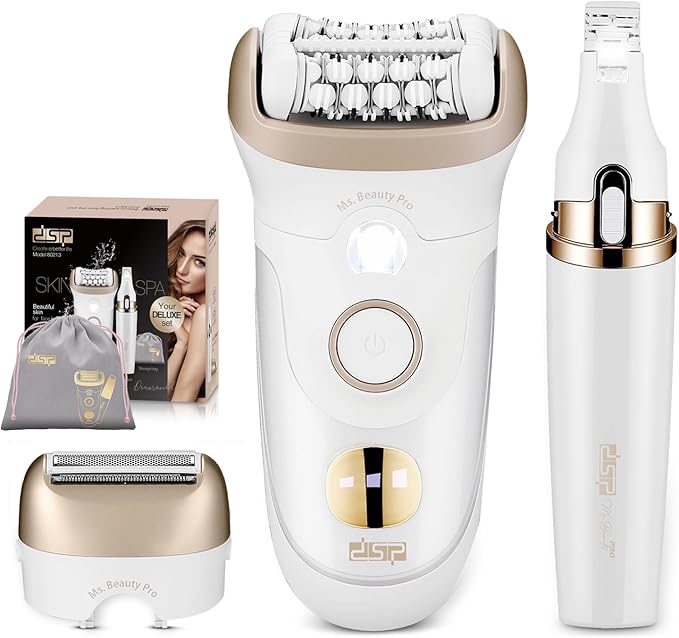 DSP 4-in-1 Beauty Set for Women: Epilator, Hair Removal Device, Electric Shaver & Trimmer, Waterproof with Fast Charging, Includes Accessories – Perfect Home Hair Device