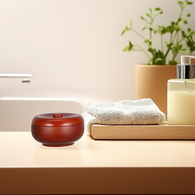 Wooden Shaving Soap Bowl with Lid Men's Shaving Cream Box for Face Cleansing Sturdy Lathering Shave Soap Holder