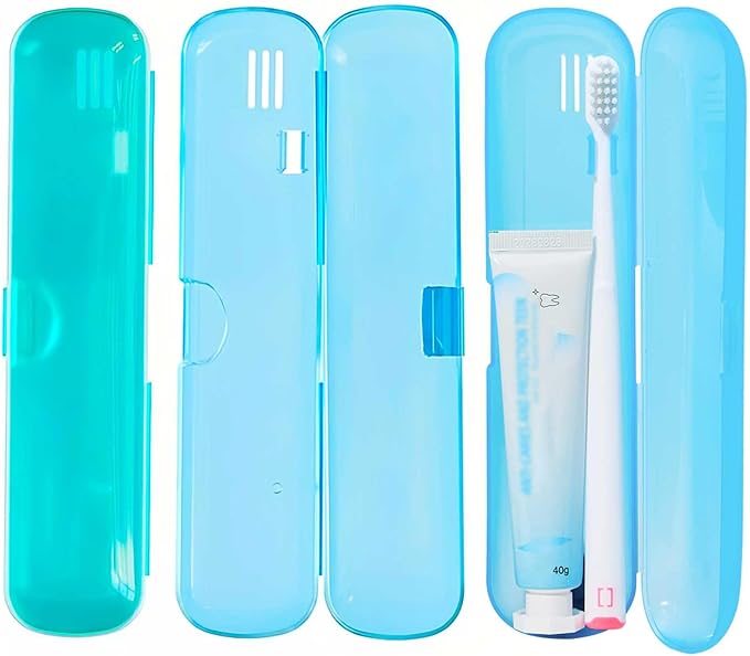 2 Pack Toothbrush Travel Case, Breathable Toothbrush Travel Holders, Tongue Scraper Case, Compact Portable Toothbrush Holder for Travel, Vacation, Camping, Gym, Business Trips, Office, Cruise