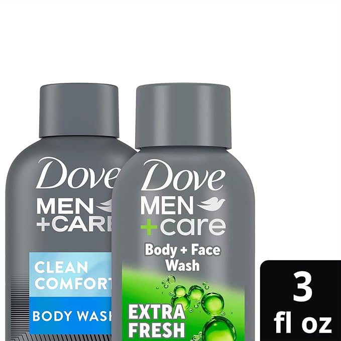 Dove Men+Care Body & Face Wash Variety 2-Pack – Extra Fresh + Clean Comfort, Travel Essentials, 3 Oz Ea