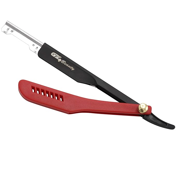 G4 Stainless Steel Straight Edge Barber Shaving Razor Blade for Close Shaving Men Replaceable Blades (Red)