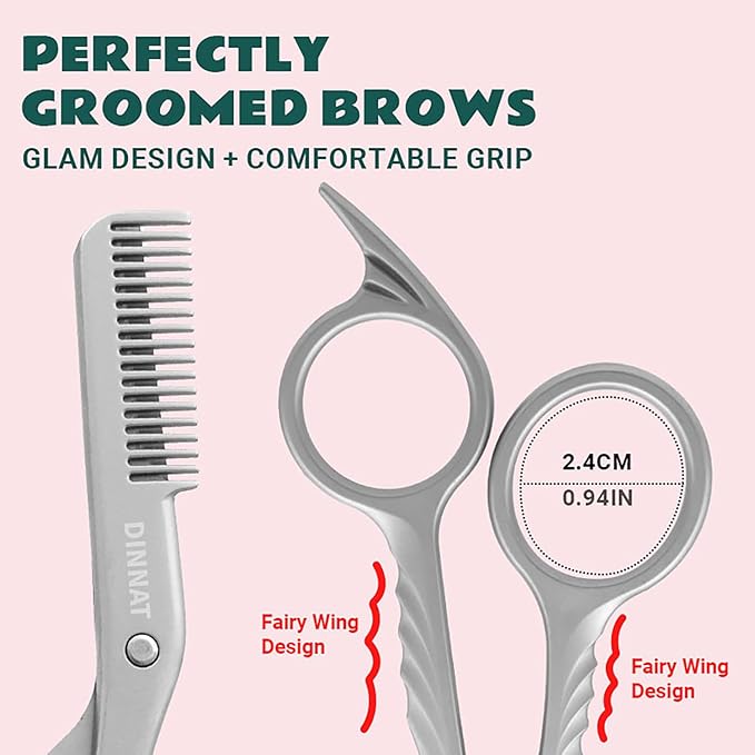 Eyebrow Trimming Scissors with Combs, Eyebrow Cutter Hair Removal Eyebrow Scissors,Eye brow razors, Eyebrow trimmer for women,Gifts For Men Women Stocking Stuffers (Grey)