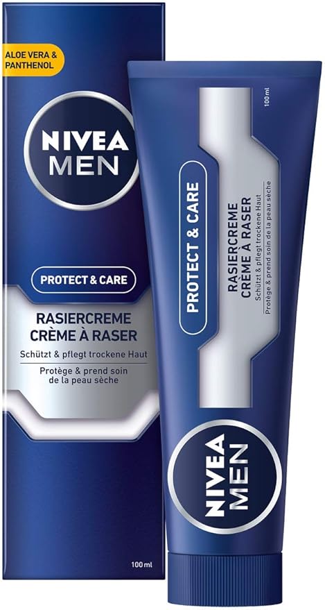 Nivea Men Protect & Care Rasiercreme im 1er Pack (1 x 100 ml), mit cremigem Schaum für eine sanfte Rasur, hautschonende Rasiercreme für Herren