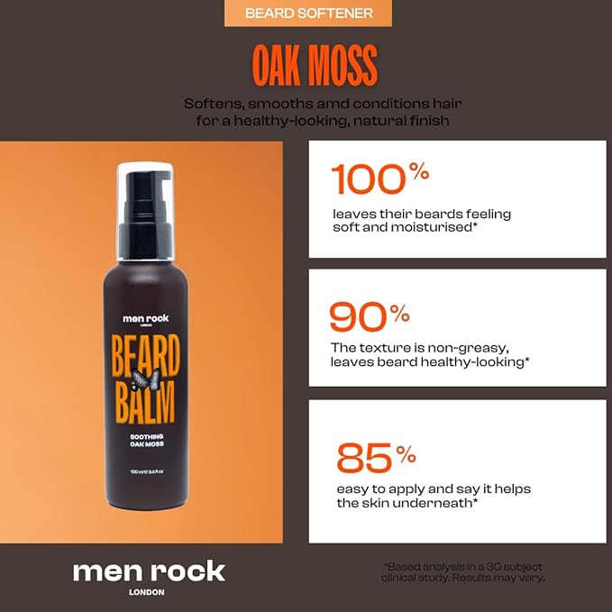 Men Rock Soothing Beard Balm - Oak Moss - Leave In Beard Conditioner for Men - Mens Skincare Products - Conditioning and Softening Balm - 3.4 oz