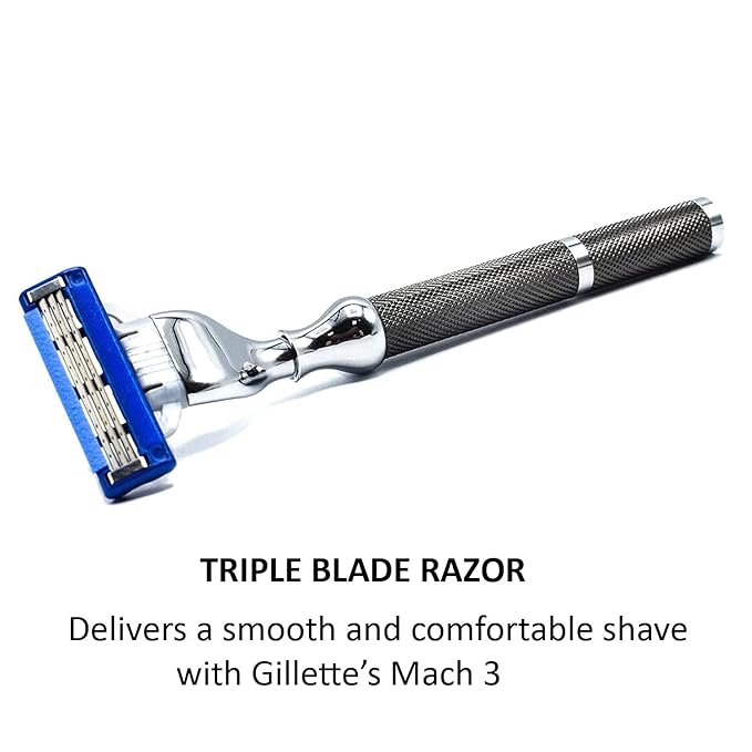 Parker 42M All-Metal Triple Blade Razor in Graphite Gray - Compatbile with Gillete Mach 3 Cartridge Refills – Deluxe Brass-Frame, Textured Grip Handle for Triple Blade Shaving