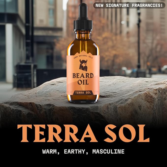 Striking Viking Beard Oil for Men - Naturally Derived Conditioner with Almond, Tea Tree, Argan & Jojoba Oil for Beard Growth, Softening & Moisturizing (2 Fl Oz (Pack of 1), Terra Sol)