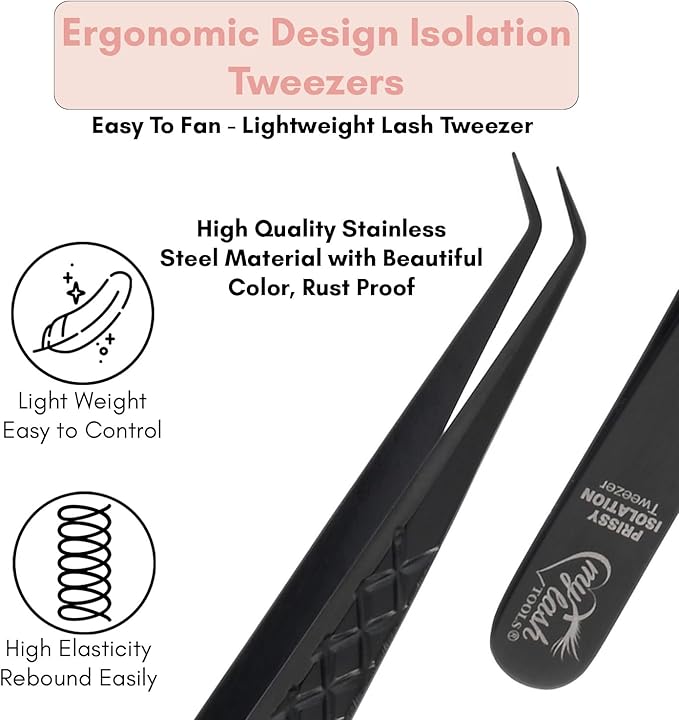 Isolation Tweezer for Eyelash Extensions – 14cm Curved Degree, Japanese Stainless Steel, Best for Individual Isolation & Classic Lashes, Eyelash Twisers (Black)