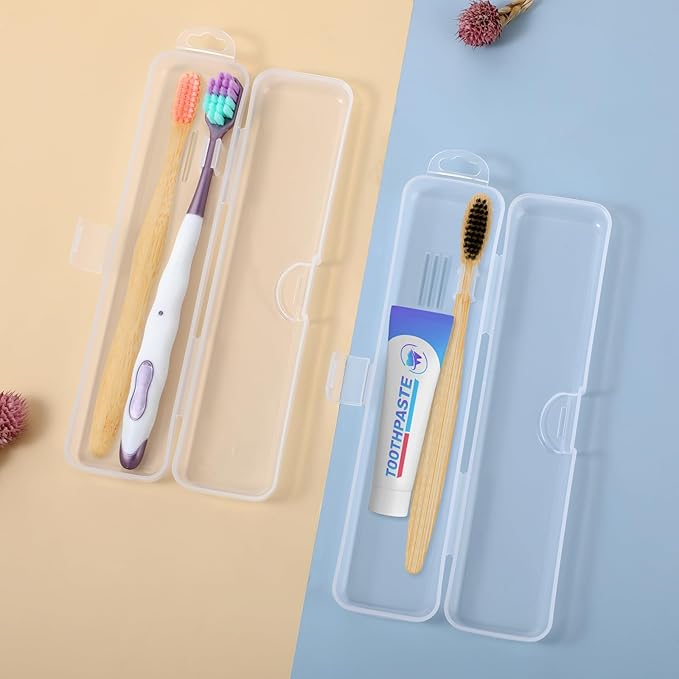 Jeffdad 2 Packs Travel Size Toothbrush Case, Plastic Toothbrush Travel Holder for Manual Toothbrushes, Transparent Containers for Toothbrush Covers and Toothpaste Storage