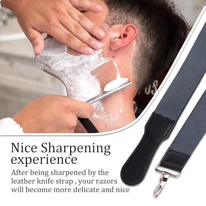 ZORZA 1Pcs Dual-Sided Leather Sharpening Straps Professional Barber Leather Strap Straight Razor Strop with Cowhide & Canvas for Enhanced Razor Sharpening & Smoothing Experience (Black)（Cowhide）