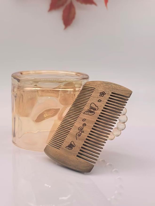 Men Handmade Beard Comb With 100% Natural Green Sandalwood In Fine&Wide Teeth For Long And Short Beard, Hair