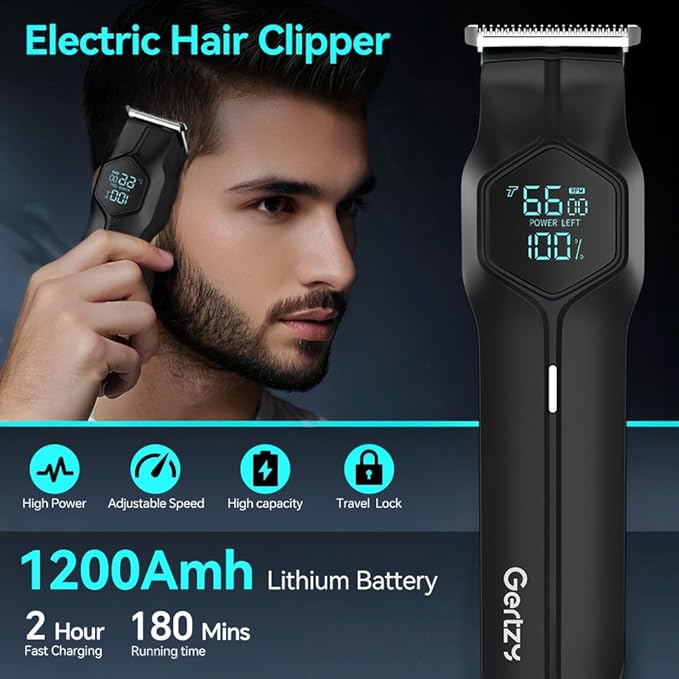 5-in-1 Electric Beard Trimmer Magnetic Replacement Heads, Professional Cordless Hair Clippers for Men Rechargeable, IPX7 Waterproof Grooming Kit for Face, Mustache, Body, Nose, Gifts for Men (Black)