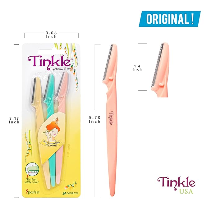 Tinkle Dermaplaning Tool 9ct, Dermaplane Razor for Women, Safe and Easy Peach Fuzz Remover, Eyebrow Trimmer with Protective Cover (6 Packs of 3), Stocking Stuffers