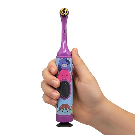GUM Squishmallows Kids Battery Power Toothbrush, Soft Bristles, with Suction Cup Base, Batteries Included, 1 Count (Pack of 2)