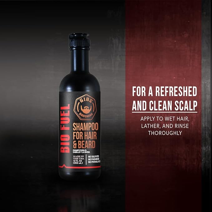 GIBS Bio Fuel Shampoo for Hair & Beard, Moisturizing & Nourishing, 12 fl oz