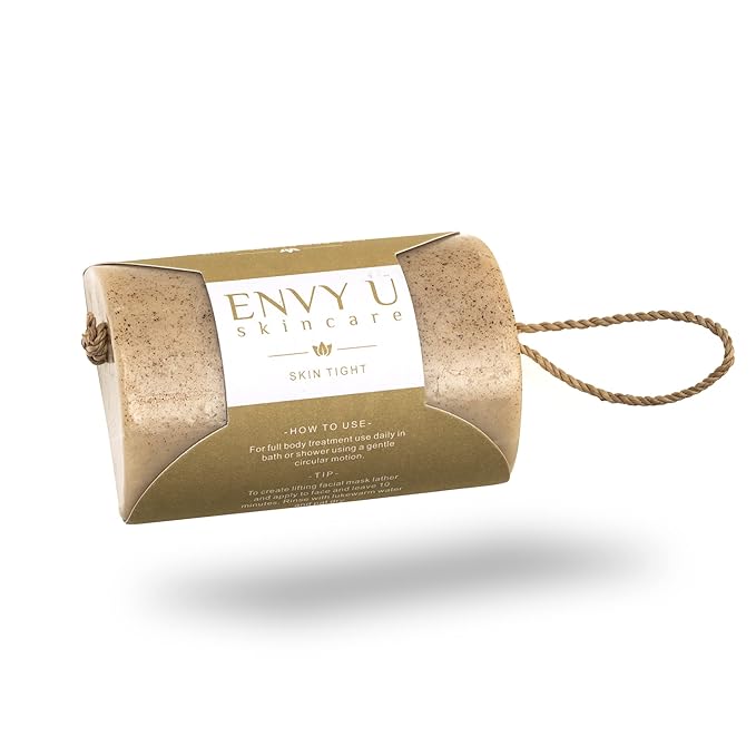 Envy U Skin Tight Soap Bar - Helps with Skin Elasticity and Firmness for Tighter, Healthier Skin - Natural Organic Soap on a Rope with Coconut and Saccharum Officinarum - Face and Body Wash