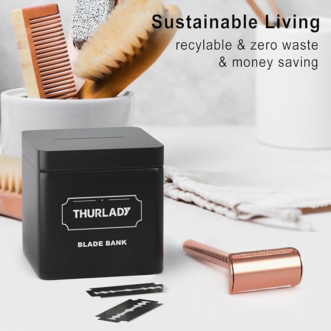 Rose Gold Safety Razor - Single Blade Razors for Women - Reusable Metal Razor, with 5 Stainless Steel Double Edge Blades, Smooth Close Shave, Sustainable, Plastic Free