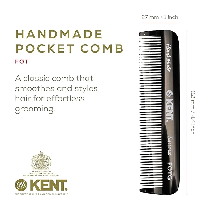 Kent Set Men's Hair Pocket Combs, 81T X-Small, FOT All Fine Tooth, 20T Fine Tooth Folding Comb. Best Hair, Beard and Mustache Grooming Kit for Travel and Home Care, Handmade in England