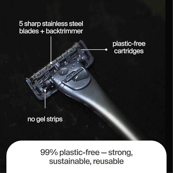 Razeco5 Plastic-Free Cartridges – 5 Plastic-Free Cartridges, 5 Blades – Plastic-Free Shaving for a Zero-Waste Routine (Face)