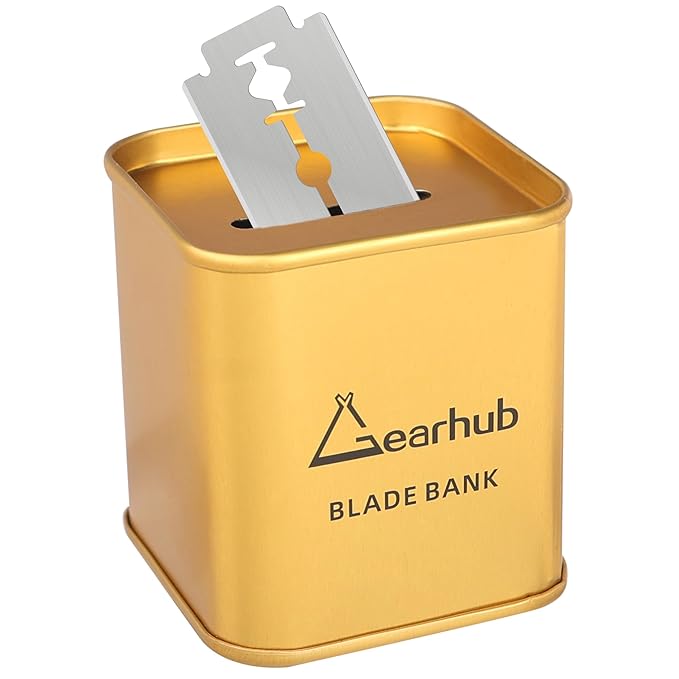 Gearhub Blade Bank Sharps Disposal Container Safely Store Used Safety Razor Blades Large Capacity for Barber Shops & Personal Use Sealed Design Holds 300+ Blades Matte Gold