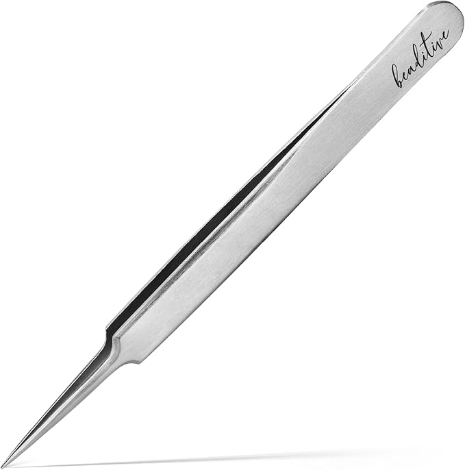 Beaditive High Precision Needle Nose Tweezers - 4.7" Craft Tweezers for Sewing, Beading, Quilling & DIY Crafts - Non-Serrated Jewelry Tweezers with Fine Tips - Stainless Steel