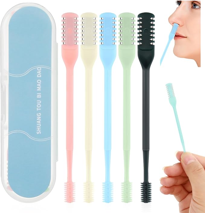 5Pcs Nose Hair Trimmer, Manual Nasal Hair Cutter for Women & Men 360 Degree Nostril-Hair Remover Clippers, Portable & Easy to Clean