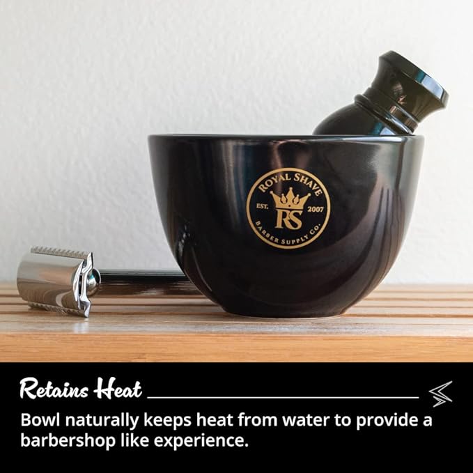 ROYAL SHAVE Ceramic Textured Shaving Bowl – Shave Soap & Shaving Cream Dish, Textured for Rich Lather – LARGE (Black)