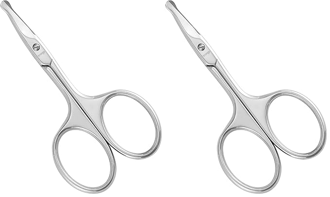 LIVINGO 3.75" Rounded Curved Nose Hair Scissors, Premium Stainless Steel Safety Small Blades Use for Manicure Cuticle Trimming Facial Hair, Eyebrow, Dry Skin (Pack of 2)