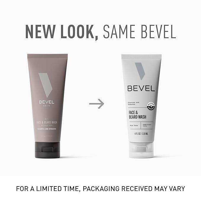 Bevel Face & Beard Wash For Men With Witch Hazel & Aloe Vera Cleansing Mens Face Wash That Hydrates and Brightens Skin and Softens Beard,4 FL Oz,(Pack of 2)