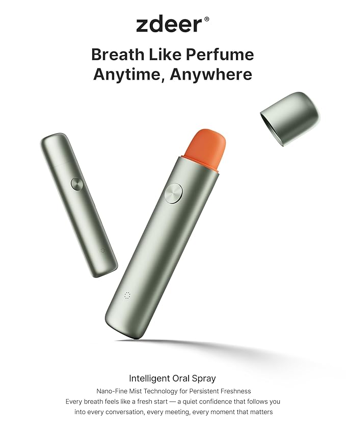 Electric Oral Spray - Probiotic Mouth Spray Fresh Breath, Alcohol Free Breath Spray for Bad Breath, Rechargeable, Travel Size, Various Flavors With 7 Flavors Cartridges, Green