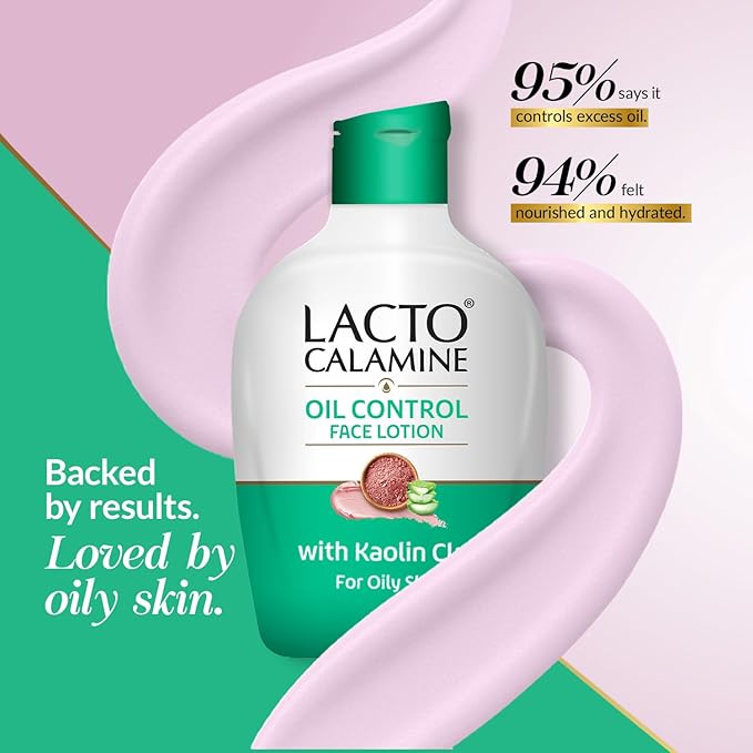 Lacto Calamine Face Moisturizing Lotion for Normal to Combination Skin | Excess Oil Absorbing & Pore Refining Moisturizer | Mattifying & Non Greasy | 4.06 Fl Oz/120ml