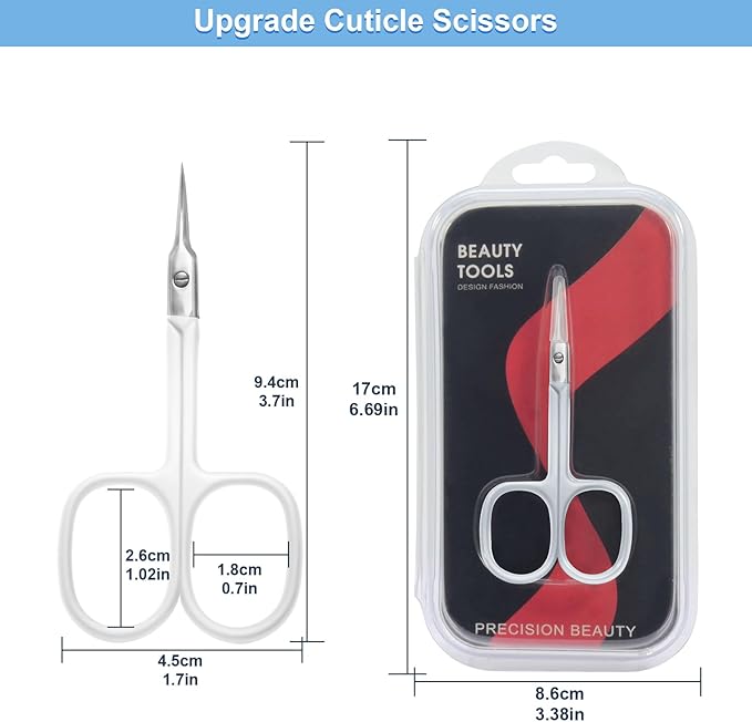 CGBE Cuticle Scissors Extra Fine Curved Blade, Super Slim Manicure Scissors for Cuticles Professional Small Scissors with Precise Pointed Tip Grooming Blades, Eyebrow, Eyelash, and Dry Skin - White