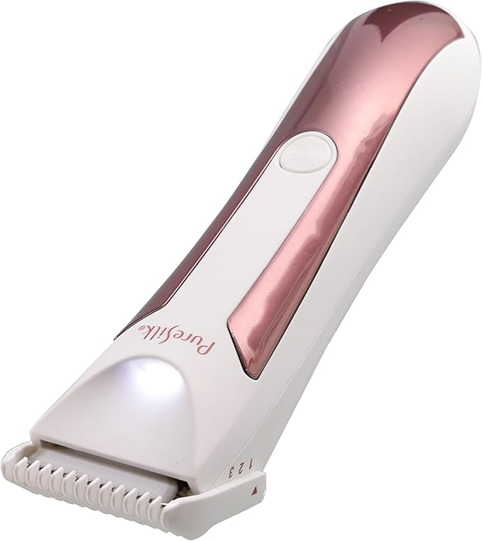Pure Silk Body Hair Trimmer for Women, Rechargeable Women’s Trimmer for Body Hair with 4 Guide Combs, Hypoallergenic and Heat-Resistant Ceramic Blades, LCD Screen, Built in Light, Waterproof
