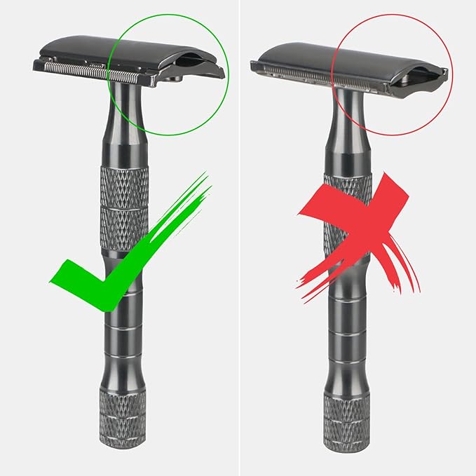Gun Black Double Edge Safety Razor with Stand, Single Blade Razors for Men and Women, with 10 Safety Razor Blades, Smooth & Close Shave, Plastic Free