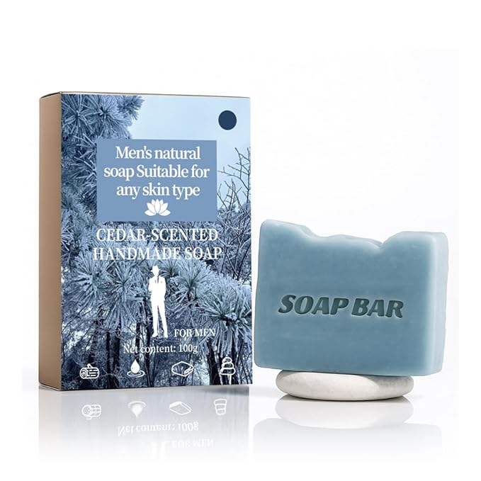 Natural Soap for Men, Soap Bar with Essential Oils, Cold Pressed Bar Soap for Men, Nourishing Mens Bar Soap (Cedar)