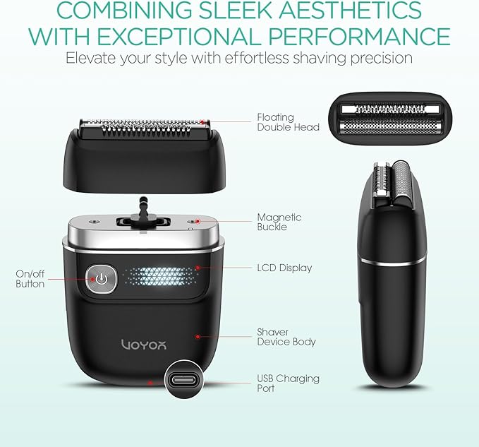 VOYOR Foil Shaver 2 in 1 Double Shavers for Men,Portable Electric Razor with Rechargeable Foil Razor Multifunction Grooming Barber Shaver IPX6 Washable Travel Shavers ER300 (Black)