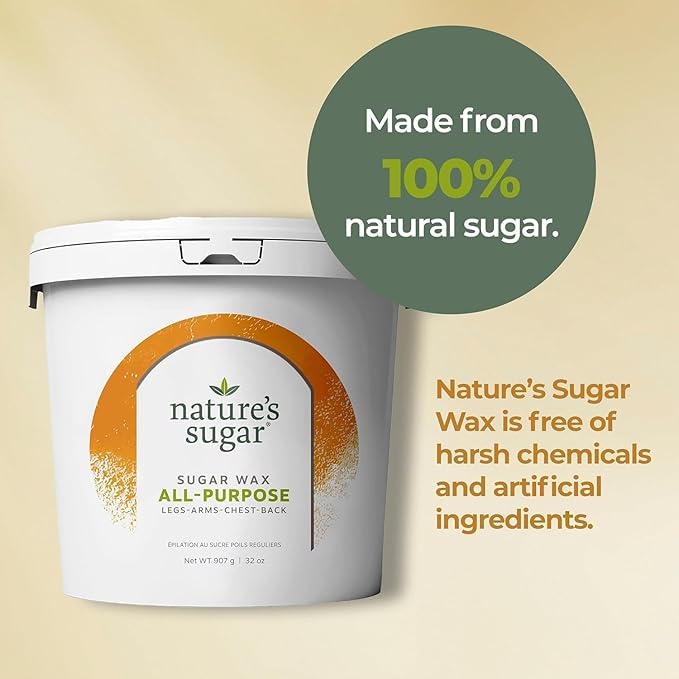 Nature’s Sugar – Beginner-Friendly Vegan All-Purpose Sugar Wax for Hair Removal – Natural Body Sugaring Paste for Legs, Arms, Underarm, Back, Bikini & Sensitive Areas for All Skin Types – 32oz, 2 Pack