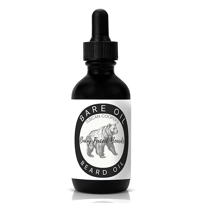 Tuscan Cooper's Baby Faced Beards Oil for Men - Hydrating, Nourishing, Natural Beard Softener and Conditioner for All Hair Types. Coconut, Jojoba, and Sweet Almond Moisture - Bare Unscented
