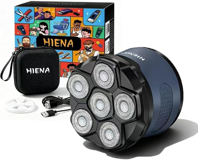HIENA PRO Head Shaver for Bald Men - 6D Magnetic Rotating Shaver, Rechargeable Bald Head Razor Kit, Waterproof Electric Razor with LED Display (Blue)