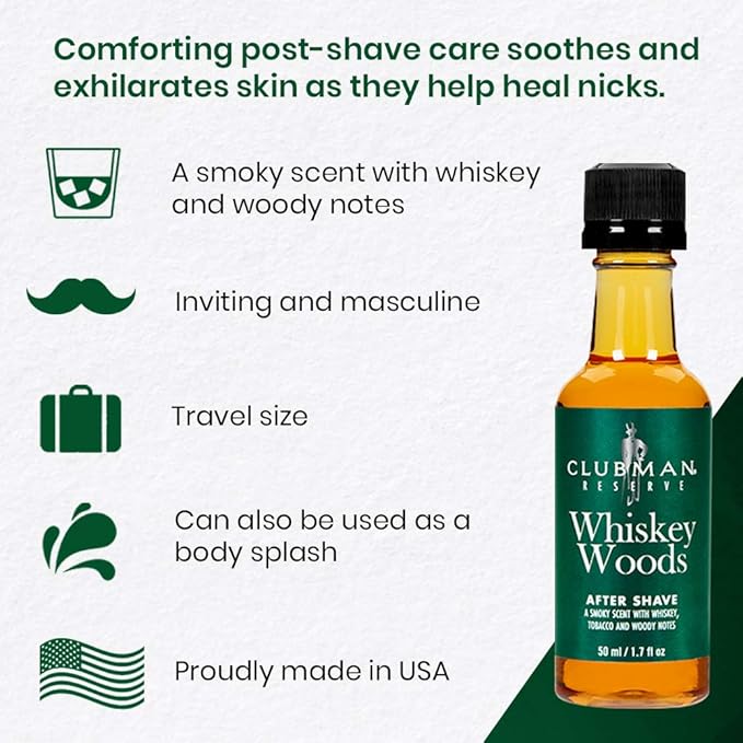 Clubman Pinaud Whiskey Woods After Shave Lotion - Aftershave for Men, Soothes Razor Burn & Heals Nicks, 1.7 fl. oz, 2 Pack