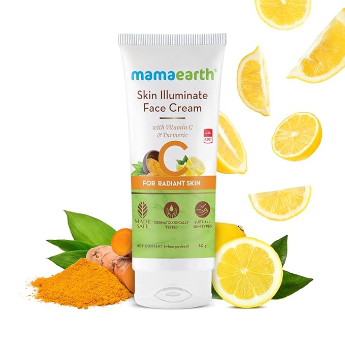 Mamaearth Vitamin C Skin Illuminate Face Cream with SPF | Enhances Radiance & Skin Tone | Reduces Sun Damage | Moisturizer with Sun Protector | 2.83 Oz (80g)