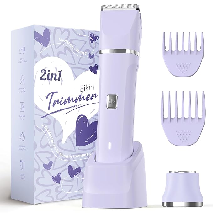 Bikini Trimmer for Women, 2-in-1 Electric Shaver, IPX7 Waterproof, Gentle for Bikini Line & Sensitive Areas, Cordless Rechargeable for Legs Underarms Face, Gift for Women, Teen Girl Gift