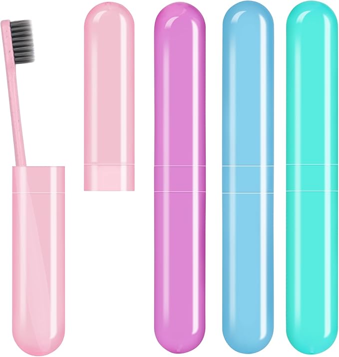 Hooqict 4 Pack Travel Toothbrush Case Portable Travel Toothbrush Holder Plastic Toothbrush Container Protector Cover Case for Traveling, Bathroom, Camping, Home, School, Business